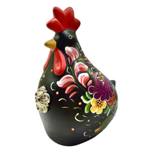 Load image into Gallery viewer, Ceramic Hand Painted Andean Hen with Sterling Silver Rosette-Black
