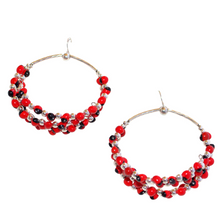 Load image into Gallery viewer, Hoop Sterling Silver Dangle Red &amp; Black Earrings 2.5&quot;
