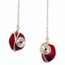 Load image into Gallery viewer, Long Drop Thread Sterling Silver Red &amp; Black Earrings
