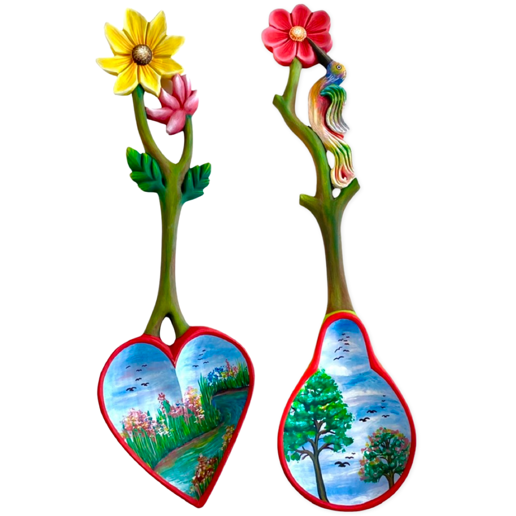 Hand Carved Wooden Spoon Wall Decor-Set of Two
