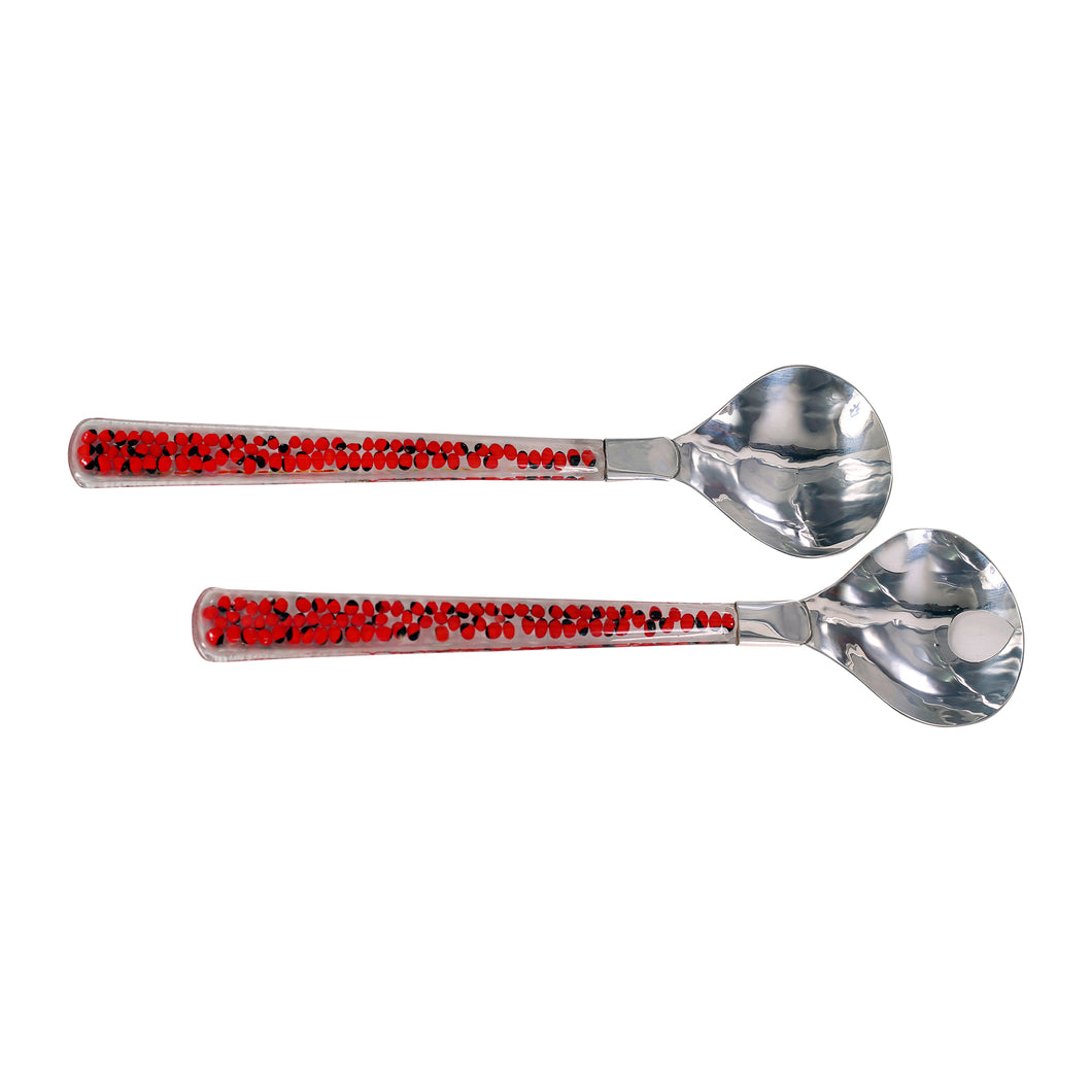 Handmade Luxury Silver Plated Serving Spoons With Peruvian Huayruro Seeds Beads-Set of Two